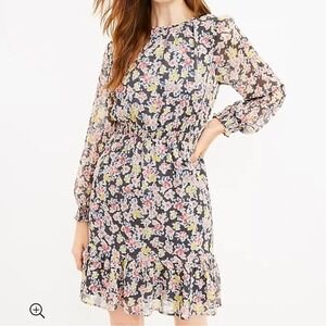LOFT NWT Floral Print Long Sleeve Ruffle Hem Dress‎ Large Tall